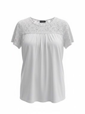 Dustline Lace Yoke Short Sleeve Tee in White